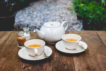 Set of tea on a wood