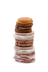 close-up shot of minced meat over white background.