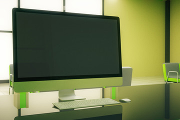 Blank screen in green office
