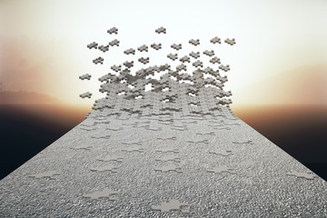 Road breaking into puzzles landscape