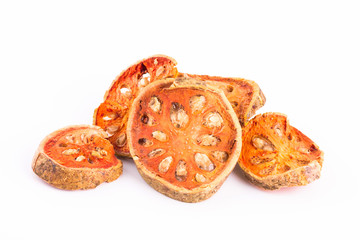 Dry slices of Bael Fruit (Aegle marmelos) use for cooking bael j
