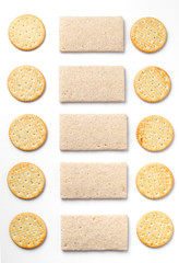 Pattern of cookies on a white background on a top.