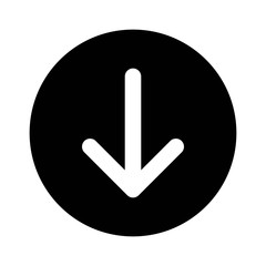Round down arrow or south directional arrow flat icon for apps and websites