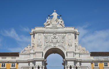 Fototapeta na wymiar Arco da Rua Augusta in Praca do Comércio, a monumental arch in the center of Lisbon