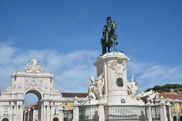 Fototapeta na wymiar Praca do Comercio in the center of Lisbon, with equestrian monument of Jose I, King of Portugal, and Arco da Rua Augusta