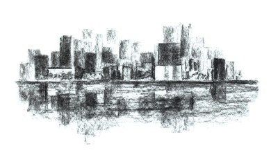 Abstract cityline hand drawn with charcoal.