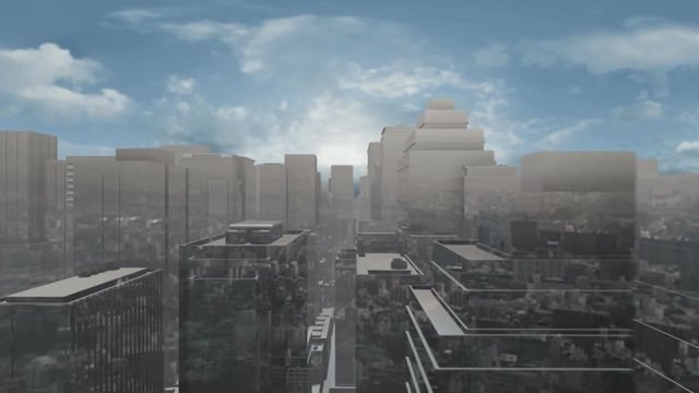 Seamless looping animation of a chrome 3d city skyline
