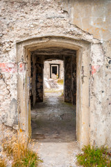 View on old stone passage way in ussr fortress