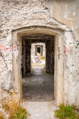 Fototapeta premium View on old stone passage way in ussr fortress