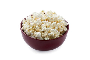 Fototapeta na wymiar red bowl with buttered popcorn