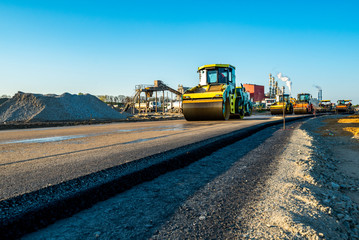 Road rollers working on the construction site