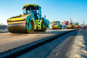 Road rollers working on the construction site