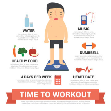 Time to workout, diet, gym, fitness, infographic vector illustra