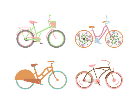 Bicycle for girls with a basket retro design vector. 
