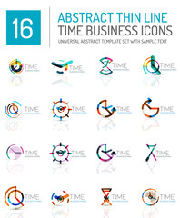Geometric clock and time icon set