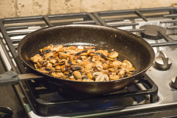 fried mushroom in frying pan
