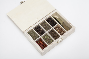 Wooden box with some spices
