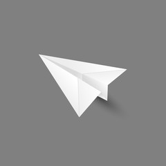 Icon of paper plane. White paper plane on a gray background. Vector illustration.