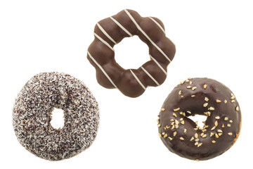 set of chocolate donut isolated on white