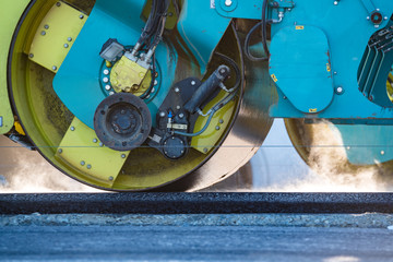 Road roller working on the construction site