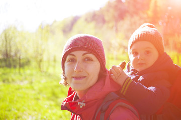 Mom and child traveling the world.