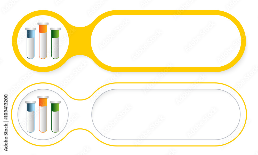 Poster two abstract buttons for your text and test tubes