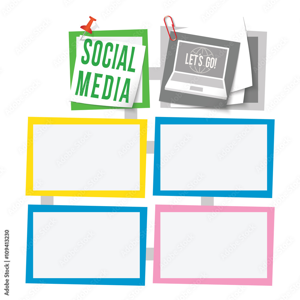 Poster colored abstract text boxes for your text and social media symbl