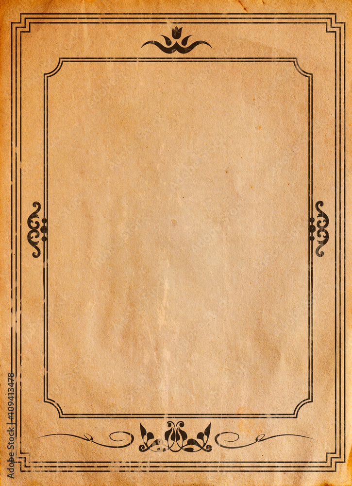 Wall mural old paper with patterned vintage frame - blank for your design