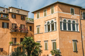 Fototapeta na wymiar Old buildings on the historic center of Spoleto
