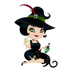 Cute girl witch isolated on white background.