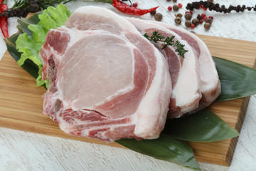 Raw pork t-bone steak