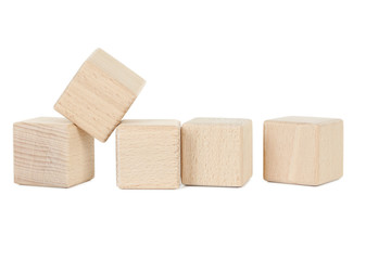 Wooden toy cubes isolated on a white