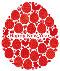 酉年　鶏とヒヨコと卵で卵型　年賀状 © aalto