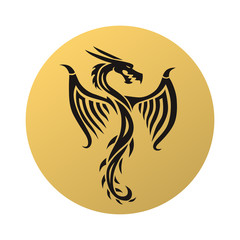 Golden dragon fly vector illustration. 