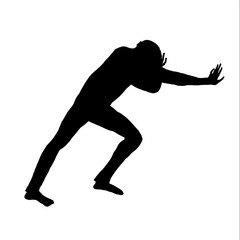 frightened man defends himself with his hands