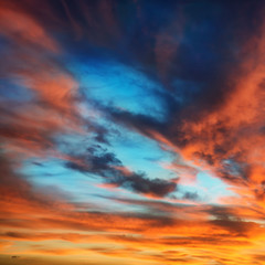 Fototapeta na wymiar Colorful orange and blue dramatic sky
