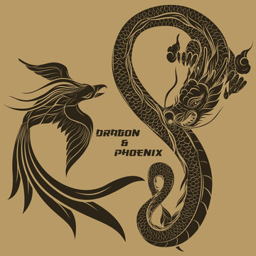 Naklejka dragon and phoenix