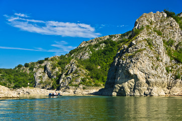 Fototapeta na wymiar Rocky landscape of river Uvac gorge at sunny summer morning, southwest Serbia