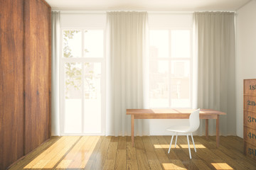 Interior with wooden wardrobe
