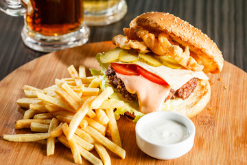 burger with french fries