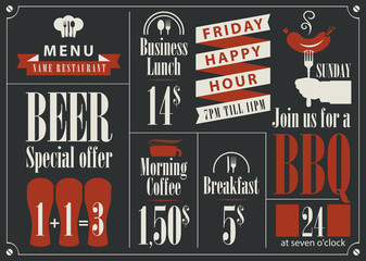 price list for the restaurant menu with different dishes