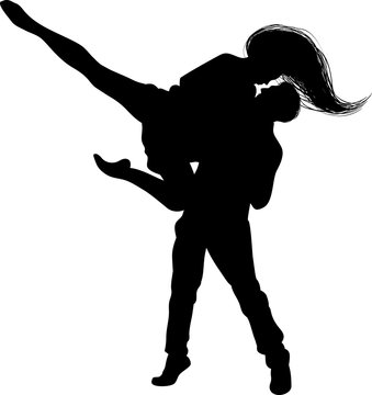 Black Silhouette Of A Dancing Together A Guy And A Girl On A White Background