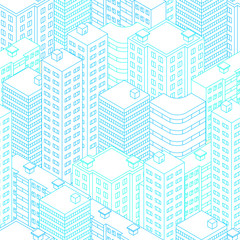 Town in isometric view. lue and white background.