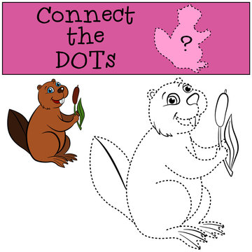 Children Games: Connect the Dots. Little cute beaver holds a reed in the hands.