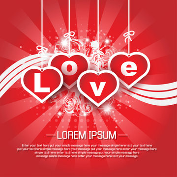 VALENTINE'S BACKGROUND FOR WEB HEART AND STARS WHITH SHADOW AND FESTONS