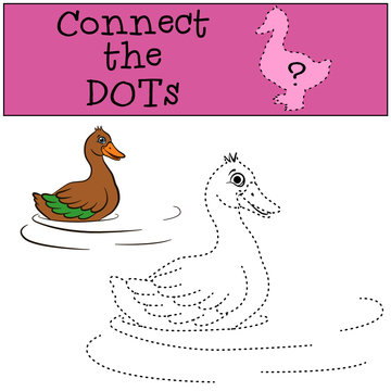 Children Games: Connect the Dots. Little cute duck swims and smiles.