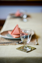 Table decoration for meal time , Empty glasses set in restaurant