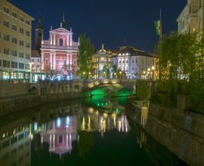 Night view of Ljubljana city, Slovenia