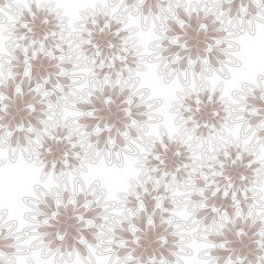 Fototapeta na wymiar Mums flowers or chrysanthemum seamless beige moccha pattern. Feminine light chrysanthemum floral background.