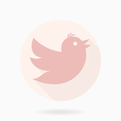Fine icon with pink flying bird in the circle. Flat design with long shadow